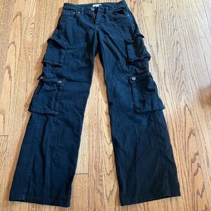 Garage Low rise black wide leg cargo pants